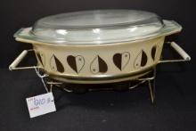 Pyrex 1958-59 Promotional Golden Hearts 045 w/Lid and Cradle; No Chips