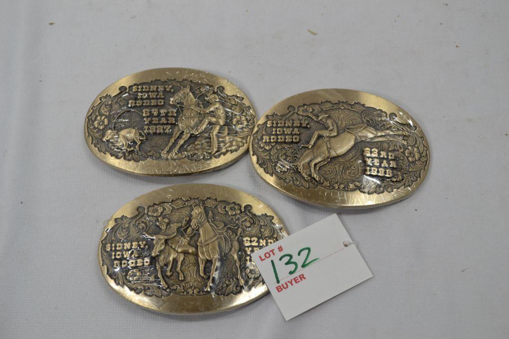 Set of 3 1985 1986 1987 Belt Buckles, Sydney IA Rodeo