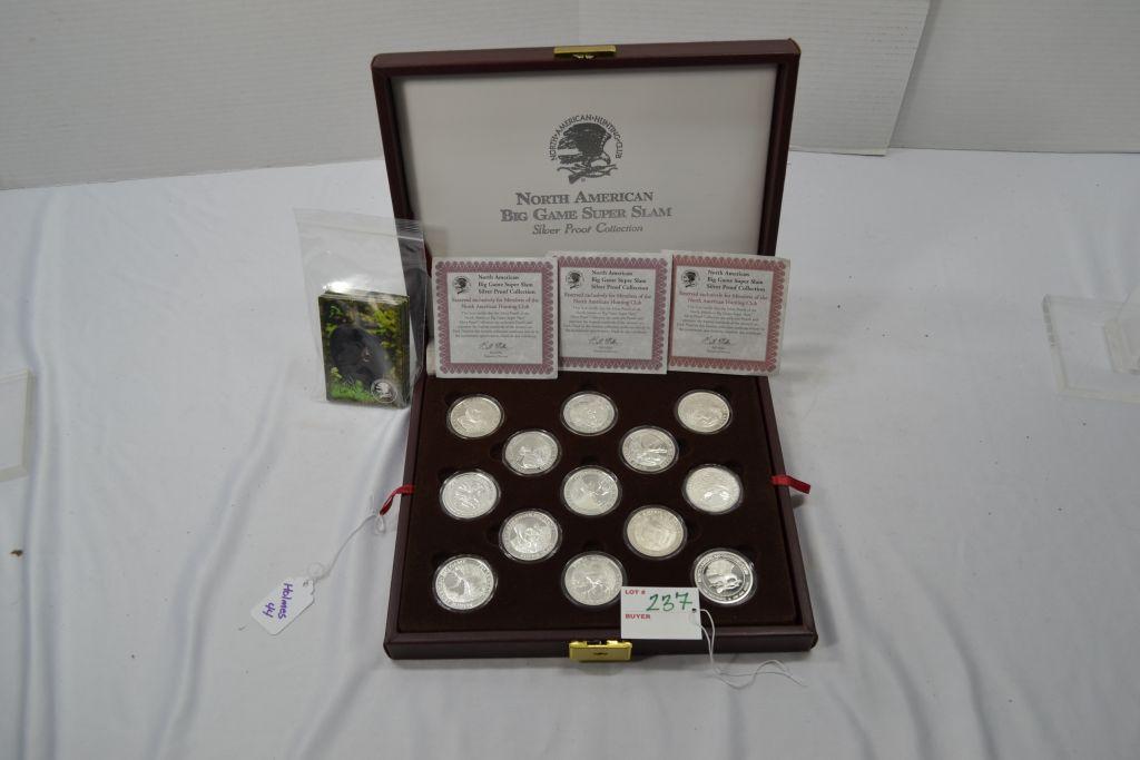 North American Big Game Super Slam Silver Proof Collection Including 27 .999 Silver Rounds in Presen