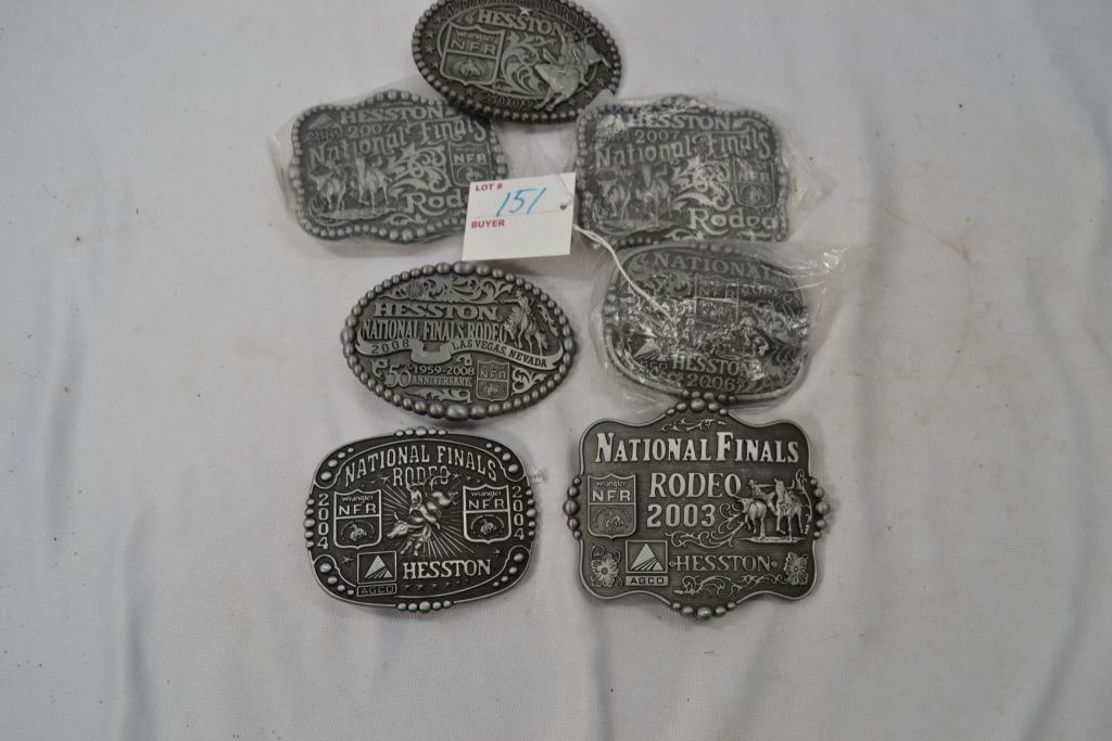 Group of 7 Hesston Rodeo Belt Buckles; 2003, 04, 06, 2-07, 2008 50th Anniversary & 2009