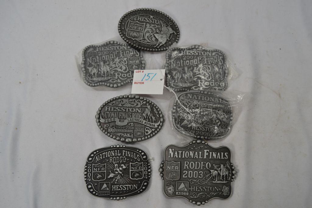 Group of 7 Hesston Rodeo Belt Buckles; 2003, 04, 06, 2-07, 2008 50th Anniversary & 2009