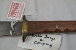 16" Brass Hand Guard, Wooden Handle, Stamped Wells Fargo Mail Knife