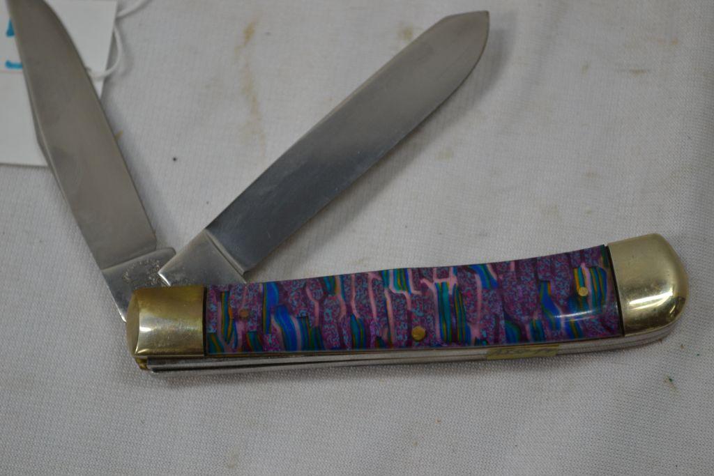 Fight'n Rooster 1994, 4" "God Guns and Guts" 1 of 150 Double Bladed Knife #50 Trapper Pattern with P