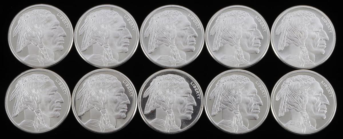 BUFFALO 1 OZ SILVER BULLION ROUNDS LOT OF 10