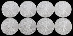 LOT OF 8 1 OZ AMERICAN SILVER EAGLE $1 COINS