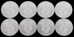 LOT OF 8 1 OZ AMERICAN SILVER EAGLE $1 COINS