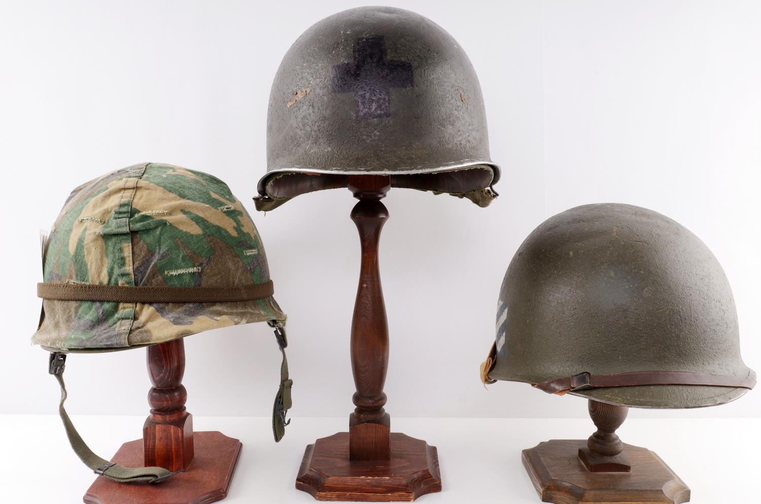 US ARMY HELMET LOT OF 3 WWII VIETNAM