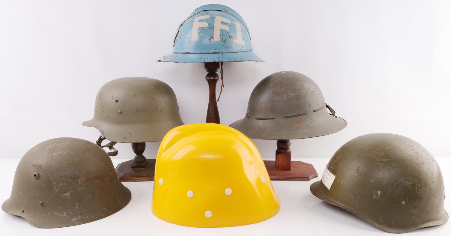 LOT OF 6 WWII TO POST WAR MILITARY COMBAT HELMETS