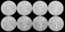 LOT OF 8 1 OZ AMERICAN SILVER EAGLE $1 COINS