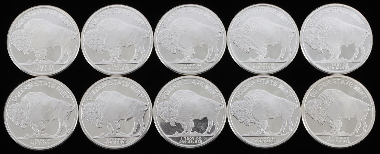 BUFFALO 1 OZ SILVER BULLION ROUNDS LOT OF 10