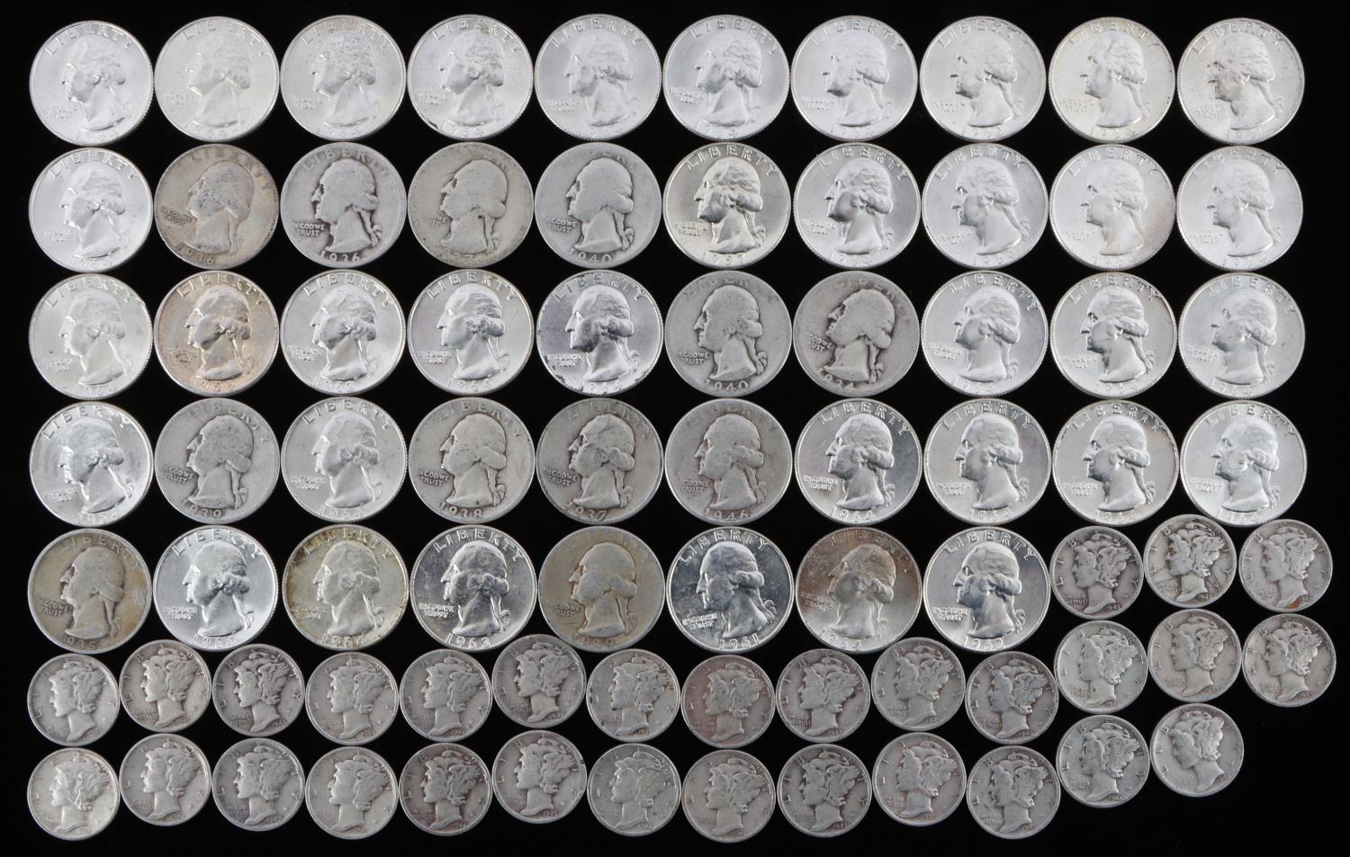 $15 FACE 90% SILVER COIN LOT MERCURY ROOSEVLT DIME