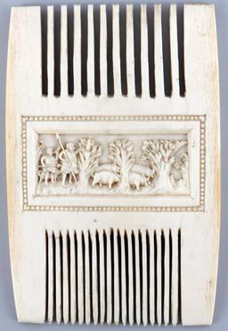 MEDIEVAL IVORY LITURGICAL COMB W/ HUNTING SCENES