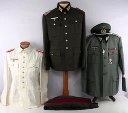 LOT OF 3 WWII GERMAN POST WAR TUNICS + 1 VISOR