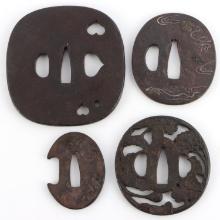 4 IRON JAPANESE SAMURAI TSUBA KATANA HAND GUARDS