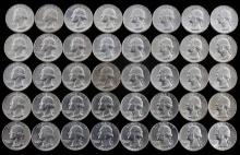 FORTY 90% SILVER COINS WASHINGTON QUARTERS BU