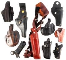 10 VINTAGE LEATHER PISTOL & REVOLVER HOLSTERS LOT