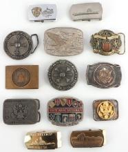 LOT OF 13 US MILITARY & PATRIOTIC BELT BUCKLES