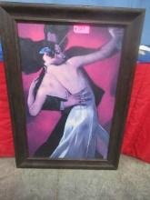 FRAMED CARMEN CAFE TANGO SCARLET DANCERS PRINT 34 X 48