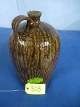 OLIVE STONEWARE JUG W/ HANDLE 14"