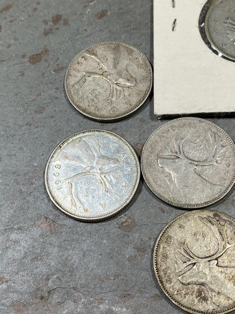 Silver Canadian Quarter Lot, 1942, 1943, 1951, 1952, 1961, 1962, 1966 and 1968