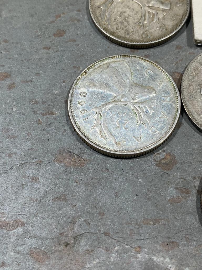 Silver Canadian Quarter Lot, 1942, 1943, 1951, 1952, 1961, 1962, 1966 and 1968