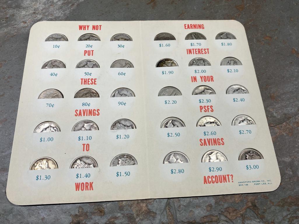 VIntage Dime Saver filled with 30 Mercury Dimes