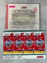 (2) 1998 Cleveland Indians Items: Indians Stock Certificate, Phantom WS Tickets