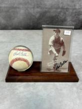 Bob Feller Signed American League Baseball and Exhibit Card