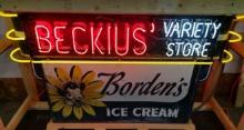 Vintage Double-Sided Tin Borden's Ice Cream Neon Sign