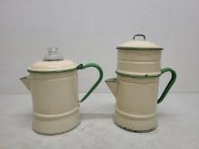 2x Enamelware Coffee Pot & Kettle