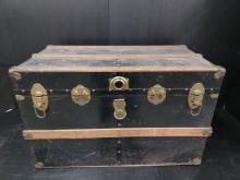 Vintage Tin wood Trimmed Storage Chest