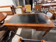 Cherry Wwood Black Lather Top Desk with Gold Trimmed and 2 Extentions - Made in Italy