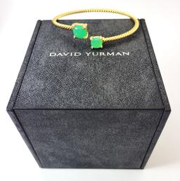 David Yurman 18k Yellow Gold Bangle Cuff Green Stone Bracelet