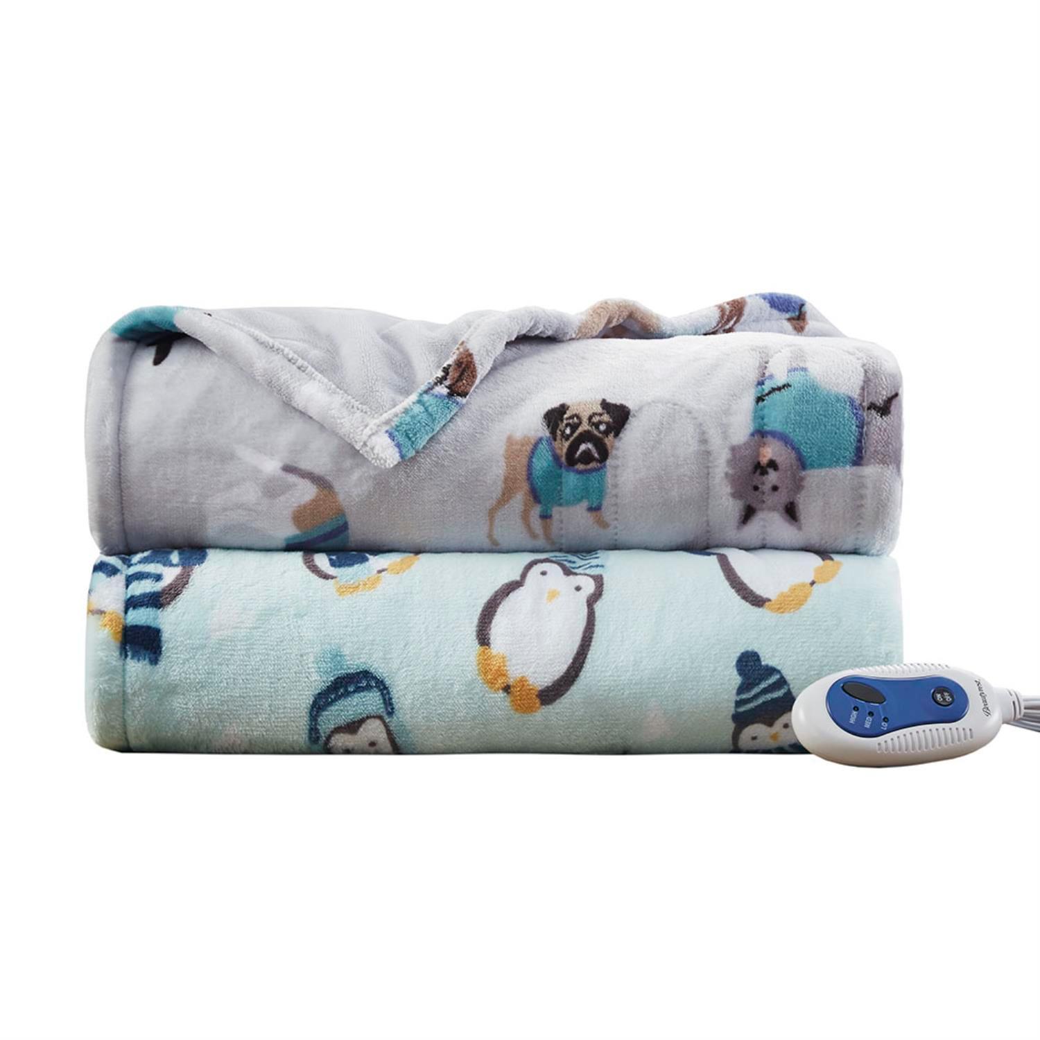 Beautyrest Polyester Microlight Heated Throw In Aqua Penguins Finish BR54-1157