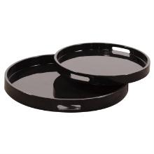 Howard Elliott Black Lacquer Round Wood Tray Set 83026