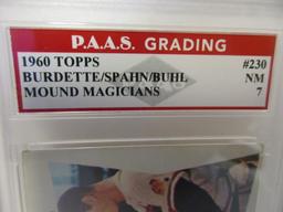 Lew Burdette Warren Spahn Bob Buhl 1960 Topps Mound Magicians #230 graded PAAS NM 7