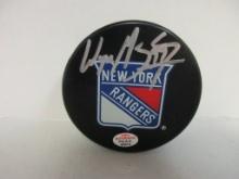 Wayne Gretzky of the NY Rangers signed autographed logo hockey puck PAAS COA 513