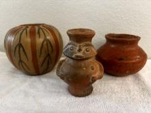 Set of Pre-Columbian Style Pottery - 2 Bowls & 1 Pourer - Un-Signed