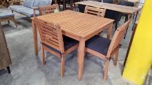 BRAND NEW OUTDOOR 100% FSC SOLID WOOD TABLE WITH 4 STACKING CHAIRS