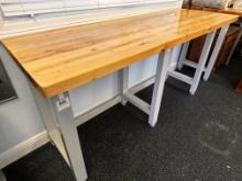 7' Wood Top Work Table W/ Metal Frame / SOLID Metal & Wood Table