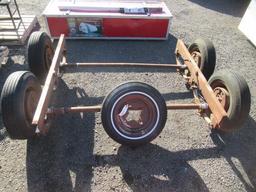 TANDEM AXLE 5' LONG TRAILER FRAME & AXLES W/ EXTRA WHEEL & TIRE