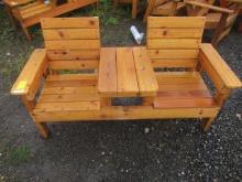 65'' WIDE CEDAR BENCH W/ CENTER TABLE (UNUSED)