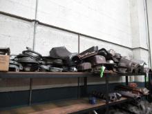 CONTENTS OF RACK - ASSORTED OIL PANS, VALVE COVERS, & INTAKE MANIFOLDS