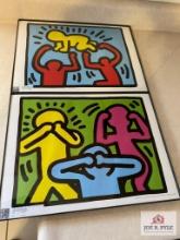 Two Keith Haring Indigo POD technology Radiant Baby and See Ne Evile, Hear No Evil, Speak No Evil