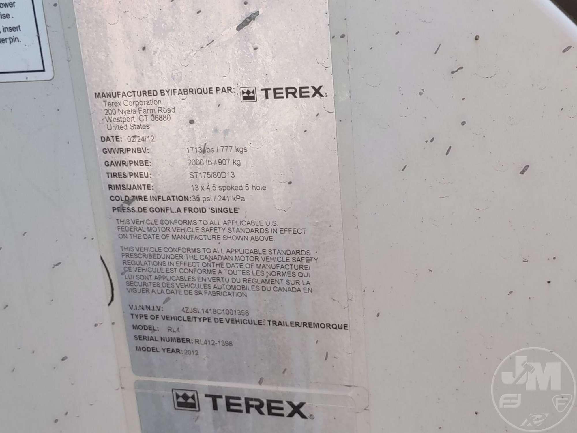 2012 TEREX RL4 4 BULB LIGHT TOWER SN: RL412-1398