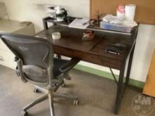 DESK CHAIR, FILE CABINET, PEG BOARDS