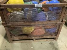 METAL BIN FULL OF HARD HATS