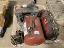 A PALLET OF, 2 AIR TANKS, 1 AIR JACK, MOWER