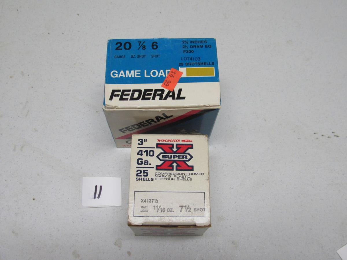 1 box ea Super X Winchester 3" 410 & Federal Game Load 20 ga