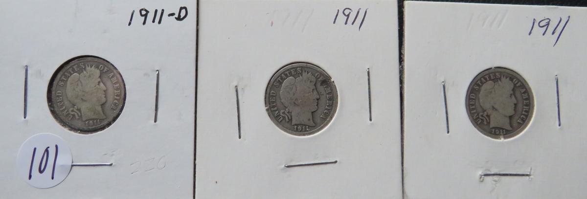 (2) 1911, 1911-D Barber Dime